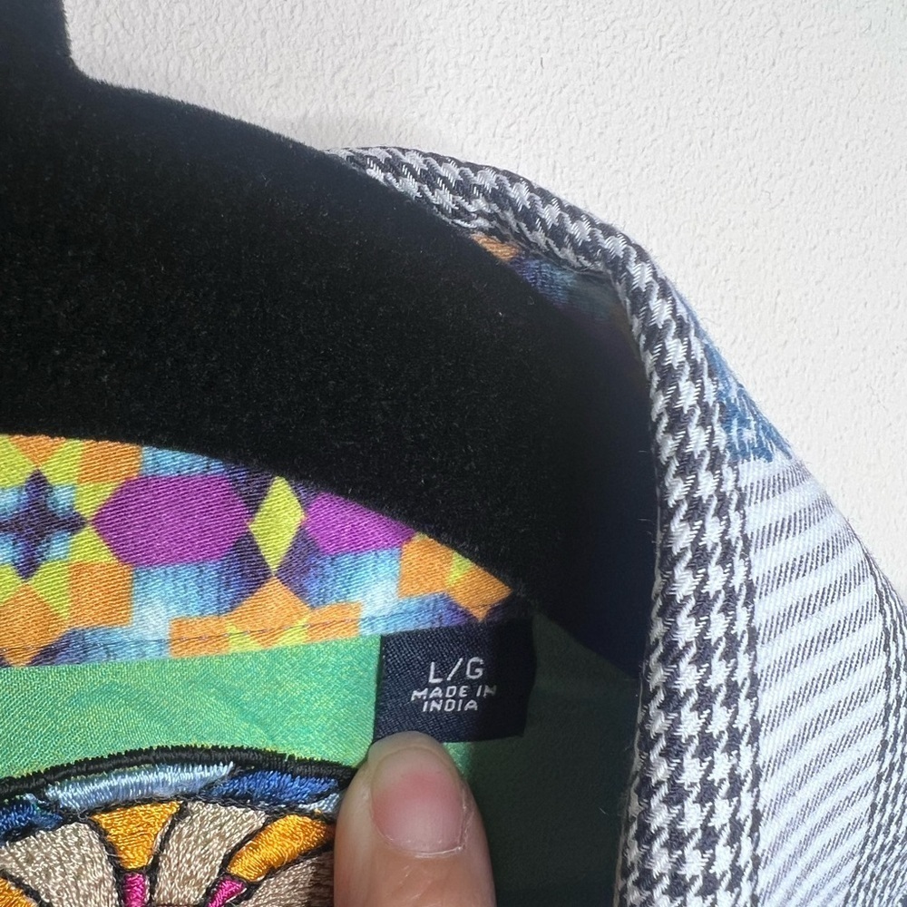 Robert Graham Houndstooth Stripe Embroidered Dress Shirt Large - Picture 13 of 15